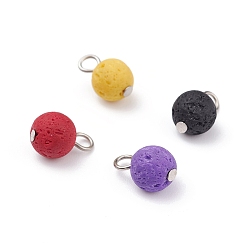 Mixed Color Natural Lava Rock Pendants, with Platinum Iron Findings, Round, Mixed Color, 13x8.5mm, Hole: 3mm