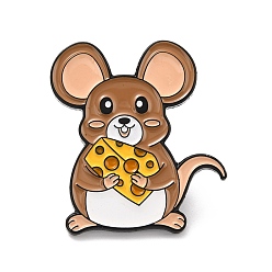 Brown Mouse with Cheese Enamel Pin, Cute Animal Alloy Enamel Brooch for Backpack Clothes, Electrophoresis Black, Brown, 27x24x10mm, Pin: 1mm