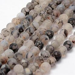 Gris Clair Dépoli perles naturelles agate brins, ronde, teints et chauffée, gris clair, 8mm, Trou: 1mm, Environ 48 pcs/chapelet, 15.2 pouce