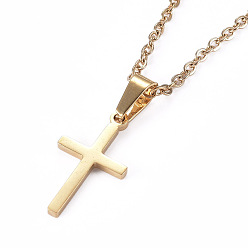 Golden 304 Stainless Steel Pendant Necklaces, with Cable Chains and Lobster Claw Clasps, Cross, Golden, 17.71 inch(45cm)
