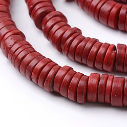 Roja Hebras de perlas redondas plana naturales de coco, rojo, 12x2~5 mm, agujero: 3 mm, sobre 104 unidades / cadena, 15.4 pulgada