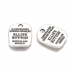 Antique Silver Alloy Quote Charms, Rectangle with Word, Antique Silver, 14x11x1mm, Hole: 2mm