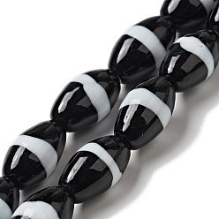 Black Handmade Lampwork Beads strand, Oval, Black, 17~18x10mm, Hole: 1.4mm, about 22pcs/strand, 15.16 inch(38.5cm)