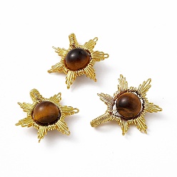 Tiger Eye Natural Tiger Eye Pendants, Sun Charms, with Rack Plating Golden Tone Brass Findings, Cadmium Free & Lead Free, 26~28x24~28x10mm, Hole: 2x4mm