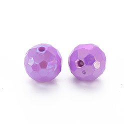Violet Bleu Perles acryliques opaques, facette, teint, couleur ab , ronde, bleu violet, 12x11.5mm, Trou: 1.8mm, environ560 pcs / 500 g