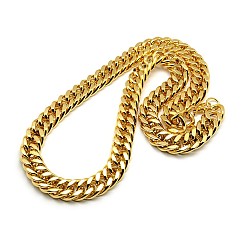 Golden Fashionable 304 Stainless Steel Cuban Link Chain Necklaces, with Lobster Claw Clasps, Faceted, Golden, 23 inch~25 inch(58.4~63.5cm)x14mm