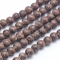 Bois Brins de perles de bois de santal naturel, ronde, teint, 10mm, Trou: 1mm, Environ 39 pcs/chapelet, 15.55 pouce (39.5 cm)