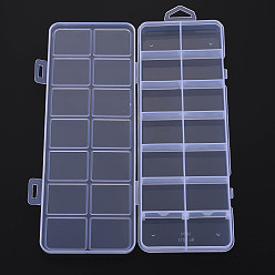 Clear Polypropylene(PP) Bead Storage Containers, with Hinged Lid and 14 Grids, for Jewelry Small Accessories, Rectangle, Clear, 20x7x1.6cm, Compartment: 24.5x30.5mm
