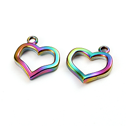 Rainbow Color Ion Plating(IP) 304 Stainless Steel Toggle Clasps Parts, Heart, Rainbow Color, 20x18x3mm, Hole: 2mm