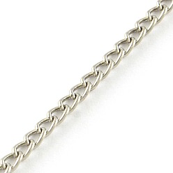 Platinum Unwelded Iron Twisted Chains, Curb Chains, with Spool, Platinum, 3.3x2.1x0.6mm, about 328.08 Feet(100m)/roll