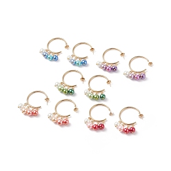 Mixed Color Glass Pearl Dangle Stud Earrings, Gold Plated 304 Stainless Steel Half Hoop Earrings for Women, Mixed Color, 44mm, Pin: 0.8mm