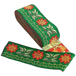 Verde Cintas de poliéster bordado gorgecraft, cinta de jacquard, accesorios de la ropa, patrón floral, verde, 51 mm, sobre 7 m / paquete