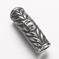 Antique Silver 304 Stainless Steel Beads, Tube with Fleur De Lis, Antique Silver, 28.5~31x10~11x9mm, Hole: 6mm