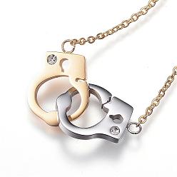 Golden & Stainless Steel Color 304 Stainless Steel Pendant Necklaces, with Rhinestone, Handcuffs, Golden & Stainless Steel Color, 17.32 inch(44cm)