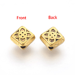 Antique Golden Tibetan Style Alloy Beads, Antique Golden Color, Lead Free & Nickel Free & Cadmium Free, Square, 6x6.5x3mm, Hole: 1mm