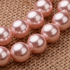 Pink Polished Round Grade A Shell Pearl Bead Strands, Pink, 8mm, Hole: 1mm, about 49pcs/strand, 16 inch