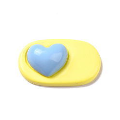 Yellow Cute Opaque Resin Cabochons, Oval with Heart, Yellow, 22.5x37x10mm
