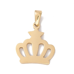 Golden Vacuum Plating 304 Stainless Steel Pendants, Laser Cut, Crown Charms, Golden, 18x16x1.5mm, Hole: 2.5x4.5mm