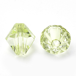 Césped Verde Abalorios de acrílico transparentes, bicono, verde césped, 6x5.5 mm, agujero: 1.5 mm, Sobre 6120 unidades / 500 g