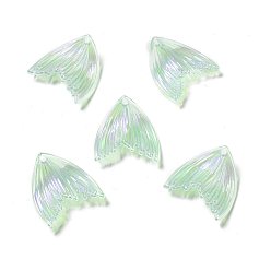 Verde Claro Colgantes acrílicos transparentes iridiscentes de arco iris chapados en uv, encanto de cola de pescado, verde claro, 27x25.7x5 mm, agujero: 1.6 mm