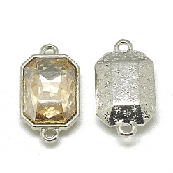 Pale Goldenrod Alloy Glass Links connectors, Faceted, Rectangle Octagon, Platinum, Pale Goldenrod, 21x12x5.5mm, Hole: 1.5mm