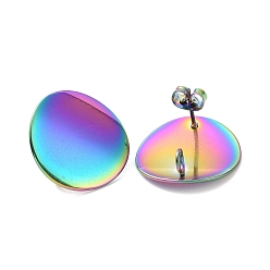Rainbow Color 304 Stainless Steel Stud Earring Findings, with Loop, Curved, Flat Round, Rainbow Color, 20mm, Hole: 3mm, Pin: 0.8mm
