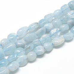 Aquamarine Natural Aquamarine Beads Strands, Oval, 6~10x4~7x4~7mm, Hole: 1mm, about 43~62pcs/strand, 15.7 inch