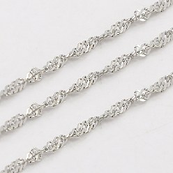Stainless Steel Color 304 Stainless Steel Singapore Chains, Water Wave Chains, Soldered, Faceted, Stainless Steel Color, 2mm