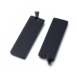 Черный 304 подвески из нержавеющей стали, штамповка пустой метки, прямоугольные, электрофорез черный, 48x15x1 мм, отверстие : 4x7 мм