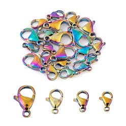 Rainbow Color 60Pcs 4 Style Ion Plating(IP) 304 Stainless Steel Lobster Claw Clasps, Parrot Trigger Clasps, Rainbow Color, 9~15x6~10x3~4mm, Hole: 1~2.2mm, 15pcs/style