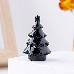 Obsidiana Estatua del árbol de navidad de obsidiana natural, para la decoración de la pantalla del escritorio del hogar, 35~40x20~25 mm