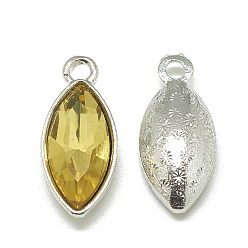 Gold Alloy Glass Pendants, Faceted, Horse Eye, Platinum, Gold, 20x9x5mm, Hole: 1.5mm