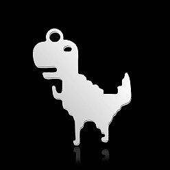 Stainless Steel Color 201 Stainless Steel Pendants, Dinosaur, Stainless Steel Color, 19x15.5x1mm, Hole: 1.6mm