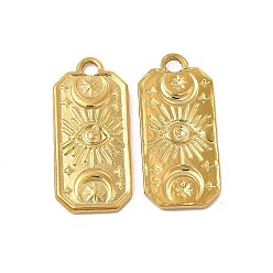 Golden Ion Plating(IP) 304 Stainless Steel Pendants, Rectangle with Eye & Moon & Star Charm, Golden, 22.5x10.5x1.5mm, Hole: 2mm