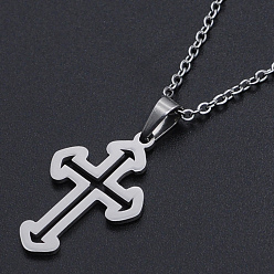 Stainless Steel Color 201 Stainless Steel Pendants Necklaces, with Cable Chains and Lobster Claw Clasps, Cross, Stainless Steel Color, 17.71 inch(45cm), 1.5mm