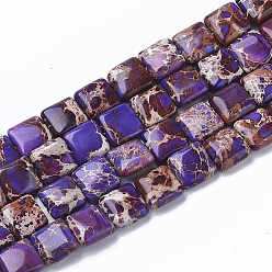 Indigo Natural Imperial Jasper Beads Strands, Dyed, Flat Slice Square Beads, Indigo, 10x10x4mm, Hole: 1mm, about 38~40pcs/Strand, 15.16 inch(38.5cm)