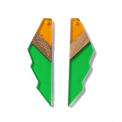 Lime Vert Grands pendentifs en résine transparente et bois de noyer, charmes de forme dentelée, lime green, 53x14x3mm, Trou: 2mm