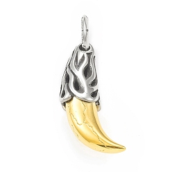 Antique Silver & Golden Ion Plating(IP) 304 Stainless Steel Pendants, Wolf Tooth Charm, Antique Silver & Golden, 45x17x13mm, Hole: 10mm