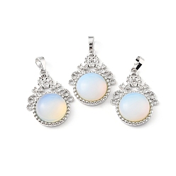 Opalite Opalite Pendants, with Rack Plating Brass Findings, Cadmium Free & Lead Free, Flat Round & Flower, 34~34.5x25.5~26x8.5~9mm, Hole: 8x5.5mm
