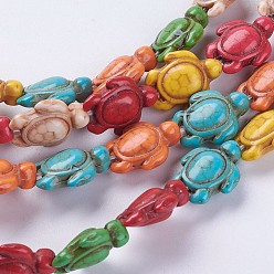 Colorful Synthetic Turquoise Beads Strands, Turtle, Dyed, Colorful, 18.5x15x8mm, Hole: 1.5mm, about 22pcs/strand, about 15 inch