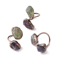 Fluorite Natural Fluorite & Amethyst Irregular Nugget Open Cuff Ring, Red Copper Brass Chunky Ring for Women, Cadmium Free & Lead Free, US Size 12 3/4(22mm)