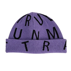 Pourpre Moyen Bonnet à revers en fil de fibre de polyacrylonitrile, Bonnet en tricot chaud d'hiver à motif de mots pour femmes, support violet, 560~580mm