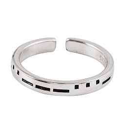 Plata 925 anillo abierto grabado con código morse de plata esterlina para mujer, plata, 2.5x1.5 mm, diámetro interior: 17 mm