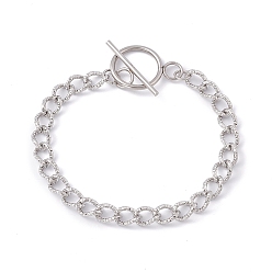 Stainless Steel Color 304 Stainless Steel Curb Chain Bracelet with Toggle Clasp for Women, Stainless Steel Color, 8-5/8 inch(22cm)