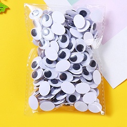 White Plastic Doll Craft Activities Eyeball Moving Eyes, with Back Adhesive Stickers, Oval, White, 16x12x4mm, 150pcs/bag