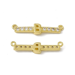 Letter B Rack Plating Brass Micro Pave Clear Cubic Zirconia Connector Charms, Real 18K Gold Plated, Long-Lasting Plated, Cadmium Free & Nickel Free & Lead Free, Letter Links, Letter.B, 6.5x27x3.5mm, Hole: 1.2mm