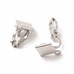 Platinum Alloy Clip-on Earring Findings, with Horizontal Loops, Rhombus, Platinum, 15x11x9.5mm, Hole: 1.4mm