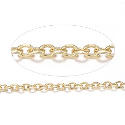 Golden Ion Plating(IP) 304 Stainless Steel Cable Chains, Diamond Cut Chains, Unwelded, Faceted, with Spool, Oval, Golden, 4x3x1mm, about 65.61 Feet(20m)/roll