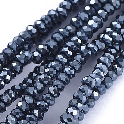 Plaqué Hématite Perles en verre electroplate, plein plaqué, facette, rondelle, hématite plaqué, 2.5x1mm, Trou: 0.5mm, Environ 185~190 pcs/chapelet, 13 pouce (33 cm)