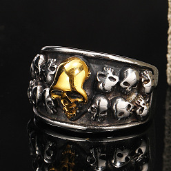 Античный Серебрянный & Античный Золотой Кольца из титановой стали, череп, старинное серебро и античный золотой, размер США 9 (18.9 мм)